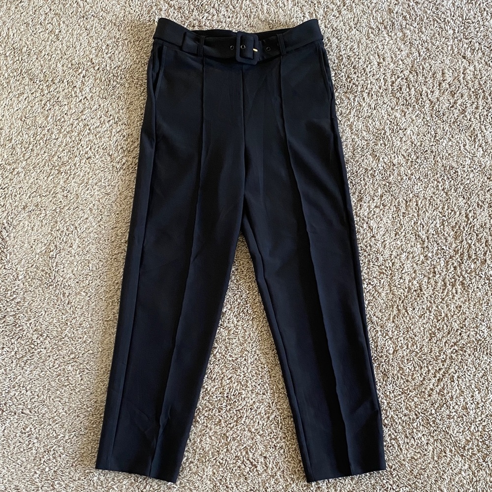Goldie Black High-Waist Pleated Women's Dress Pants with Belt